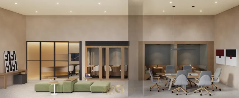 Coworking com espaços de trabalho do condomínio Town Residences by Lindenberg no bairro do Brooklin em São Paulo