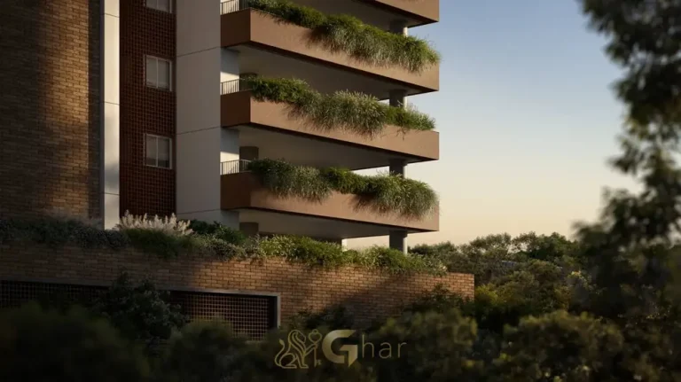 Fachada lateral do edifício residencial em condomínio residencial no Campo Belo, Zona Sul de São Paulo