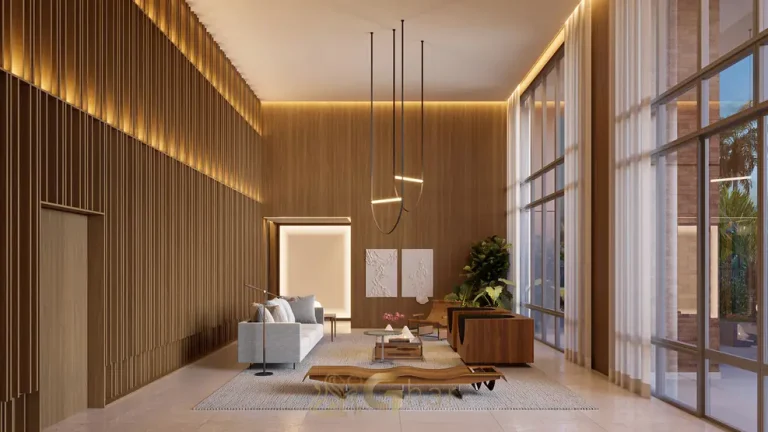 Hall social de entrada do edifício em condomínio residencial no Campo Belo, na Zona Sul de São Paulo