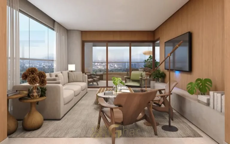 Living mobiliado de apartamento decorado em condomínio residencial no bairro do Campo Belo, na Zona Sul de São Paulo
