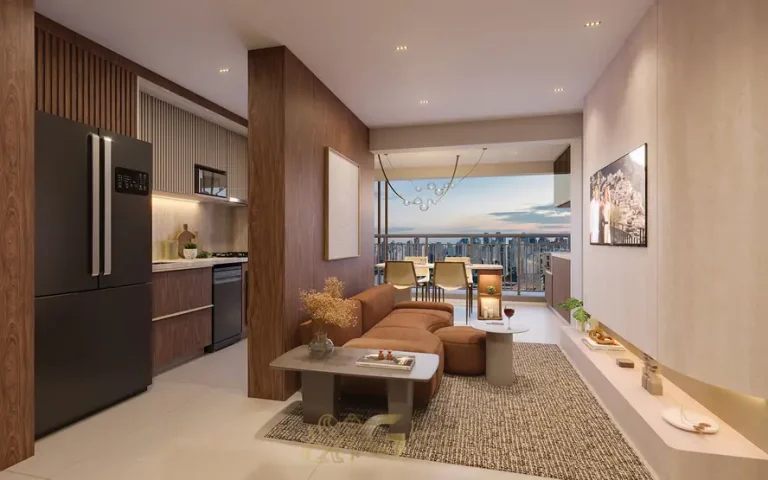 Living do apartamento decorado em condomínio residencial no Brooklin na Zona Sul de São Paulo