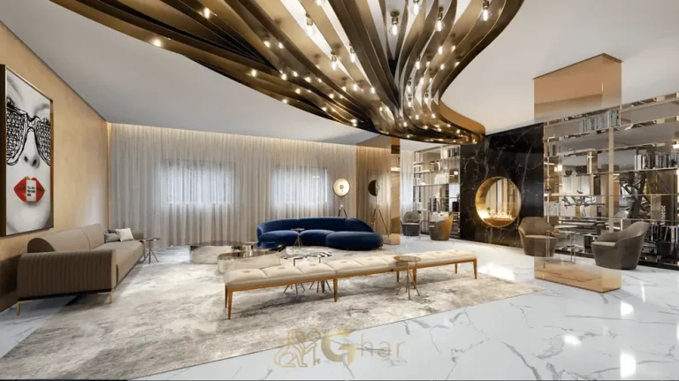 Lobby de entrada com decoração contemporânea em apartamentos no bairro do Campo Belo, São Paulo