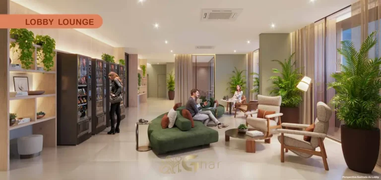 Lobby lounge de recepção do condomínio HI Vila Clementino no bairro da Vila Clementino, São Paulo