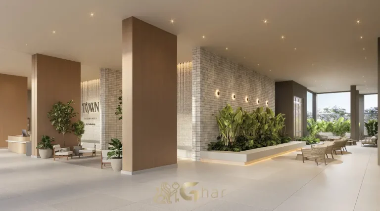 Lobby principal com área de recepção em apartamentos no Brooklin São Paulo