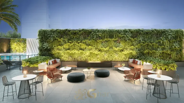 Lounge externo de convivência em apartamentos no Campo Belo São Paulo