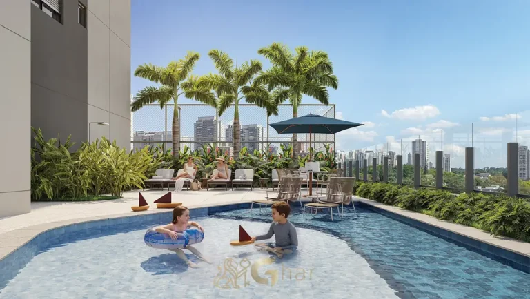 Piscina infantil da área de lazer do condomínio Town Residences by Lindenberg no bairro do Brooklin em São Paulo