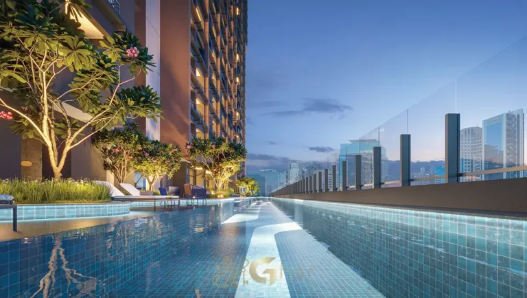 Piscina de 100 metros do terceiro pavimento do condomínio Town Residences by Lindenberg no bairro do Brooklin em São Paulo