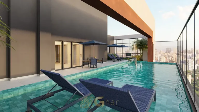 Piscina climatizada com deck molhado em apartamentos no bairro do Campo Belo, São Paulo