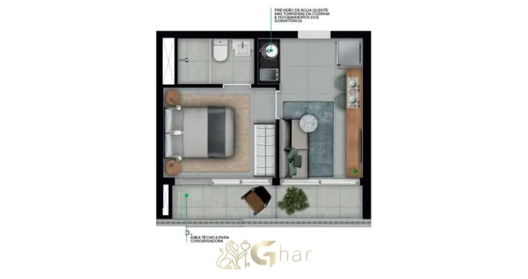 Planta de apartamento com um dormitório em apartamentos na Vila Mariana São Paulo