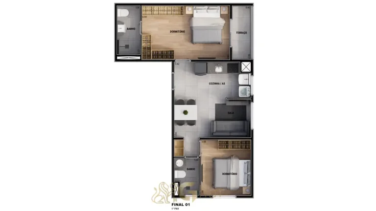 Planta de apartamento de 2 dormitórios do condomínio Joy Vila Mariana no bairro da Vila Mariana em São Paulo