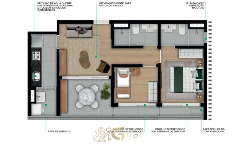 Planta de apartamento com dois dormitórios e suíte em condomínio residencial na Vila Mariana Zona Sul de São Paulo
