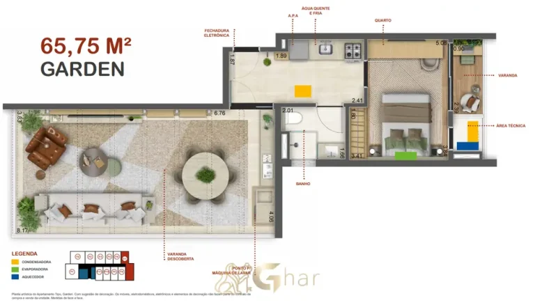 Planta garden de apartamento com 65 m² em condomínio residencial na Vila Clementino, Zona Sul de São Paulo