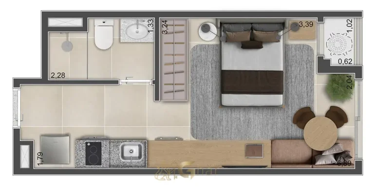 Planta de studio de 24 m² final 07 em apartamentos na Vila Mariana São Paulo