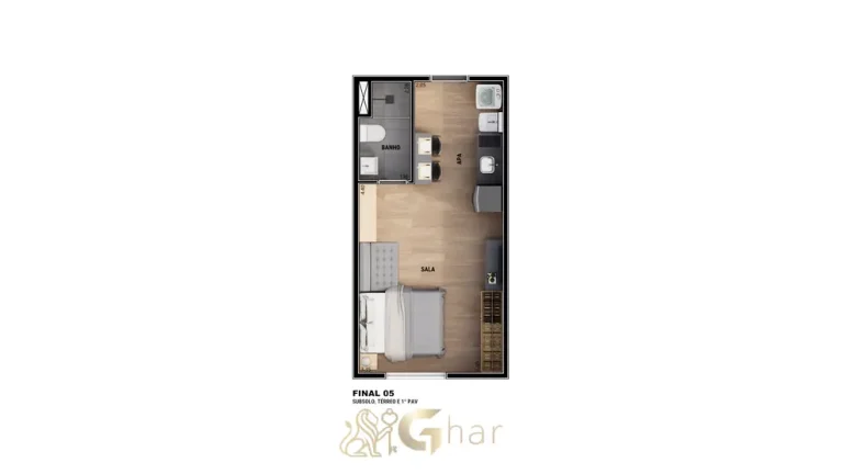Planta de studio compacto opção 1 do condomínio Joy Vila Mariana no bairro da Vila Mariana em São Paulo