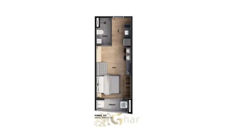 Planta de studio compacto opção 2 do condomínio Joy Vila Mariana no bairro da Vila Mariana em São Paulo