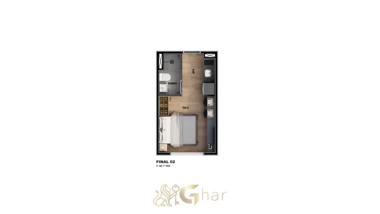 Planta de studio compacto opção 4 do condomínio Joy Vila Mariana no bairro da Vila Mariana em São Paulo