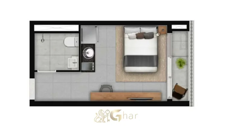 Planta de studio NR com destinação não residencial em apartamentos na Vila Mariana São Paulo