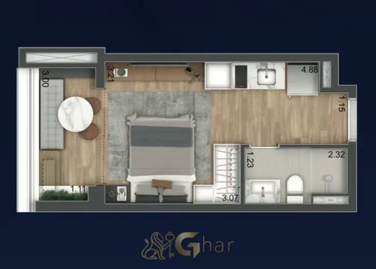 Outra apresentação da planta de studio de 24 m² em apartamentos na Nova Klabin, São Paulo