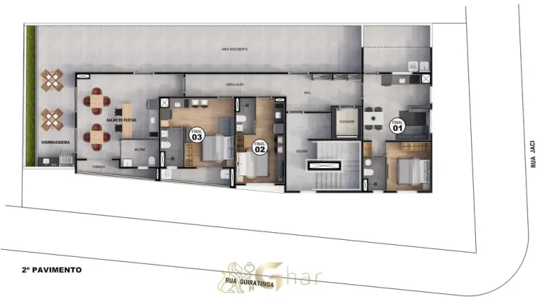 Planta de implantação do segundo pavimento do condomínio Joy Vila Mariana no bairro da Vila Mariana em São Paulo