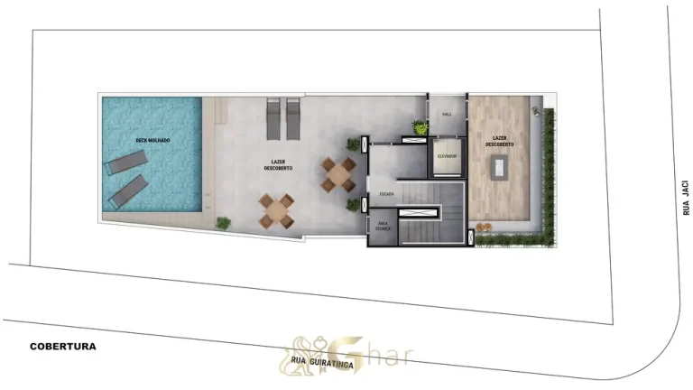 Planta de implantação do rooftop em apartamentos no bairro da Vila Mariana, São Paulo