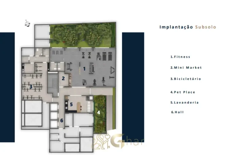 Planta de implantação do pavimento subsolo em apartamentos na Vila Mariana São Paulo