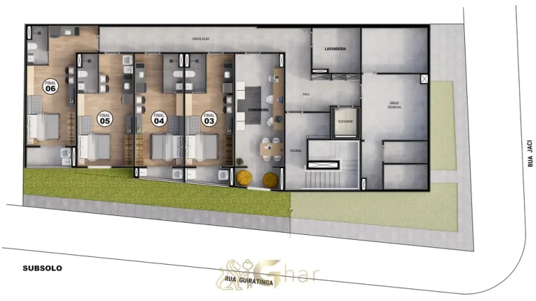Planta de implantação do pavimento subsolo do condomínio Joy Vila Mariana no bairro da Vila Mariana em São Paulo