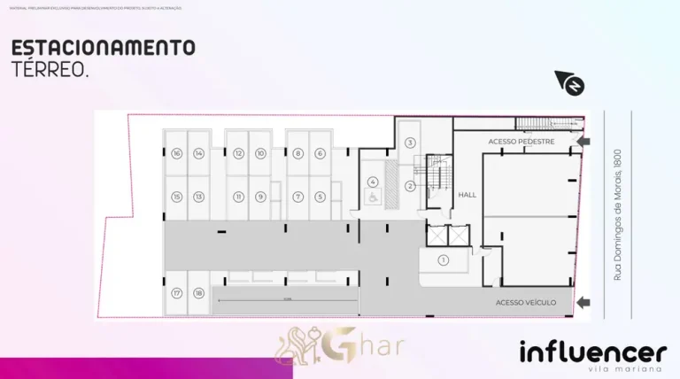 Planta de implantação do pavimento térreo em condomínio residencial na Vila Mariana, Zona Sul de São Paulo