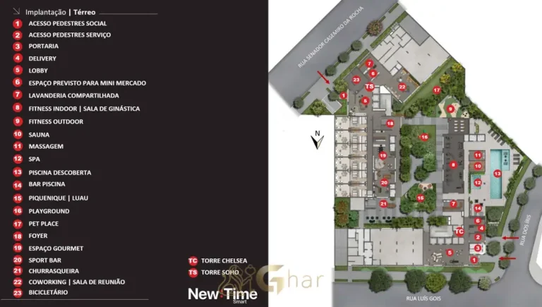 Planta de implantação do pavimento térreo em condomínio residencial no bairro da Vila Mariana, na Zona Sul de São Paulo