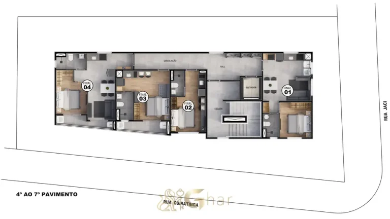 Planta de tipologia dos pavimentos opção 1 em condomínio residencial no bairro da Vila Mariana, na Zona Sul de São Paulo