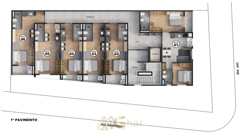 Planta de tipologia dos pavimentos opção 2 em apartamentos no bairro da Vila Mariana, São Paulo