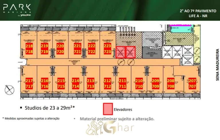Primeira planta de tipologia e distribuição de unidades em apartamentos na Vila Mariana São Paulo