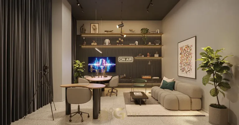 Estúdio de podcast do condomínio em apartamentos no Brooklin São Paulo