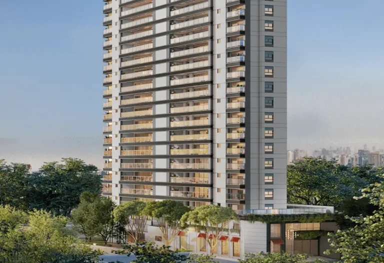 Portaria e acesso de pedestres do condomínio do condomínio Cyrela Legacy Residences no bairro do Campo Belo em São Paulo