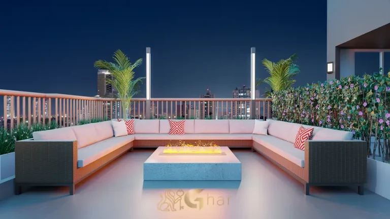 Praça da lareira na cobertura rooftop em condomínio residencial na Vila Mariana, Zona Sul de São Paulo