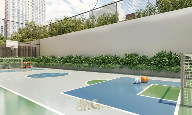 Quadra recreativa destinada a atividades esportivas do condomínio Lumen Campo Belo no bairro do Campo Belo, São Paulo