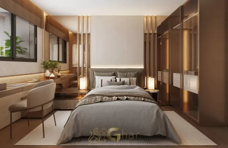 Quarto de casal em apartamento decorado em condomínio residencial na Vila Clementino, Zona Sul de São Paulo