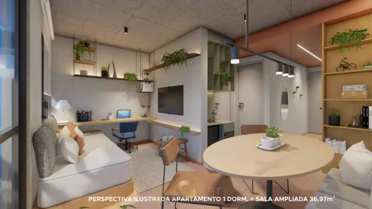 Sala de estar de apartamento decorado em condomínio residencial no bairro do Ibirapuera, na Zona Sul de São Paulo