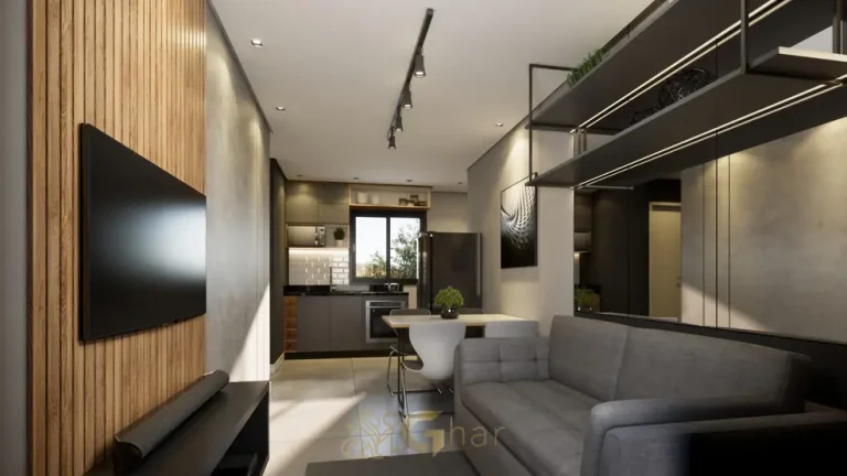 Sala com cozinha do apartamento decorado em apartamentos no bairro da Vila Mariana, São Paulo