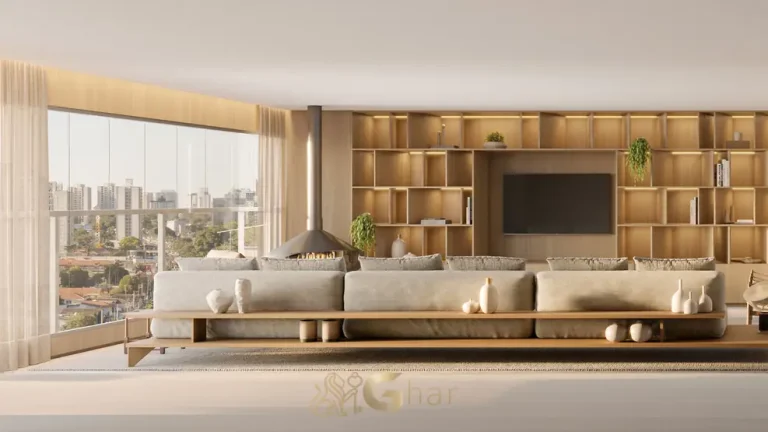 Sala de estar do apartamento decorado em apartamentos no Campo Belo, São Paulo