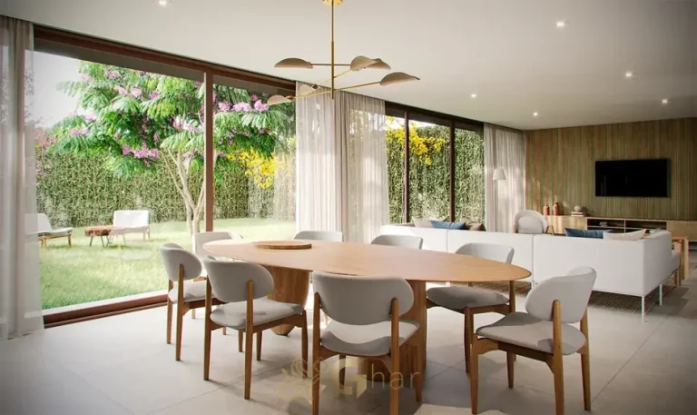 Sala de jantar da casa decorada em condomínio residencial no Campo Belo, Zona Sul de São Paulo