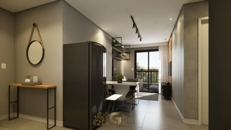 Sala com acesso à varanda do apartamento decorado em condomínio residencial no bairro da Vila Mariana, na Zona Sul de São Paulo