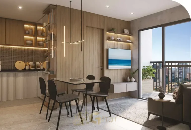 Sala e varanda do decorado em condomínio residencial no Campo Belo na Zona Sul de São Paulo