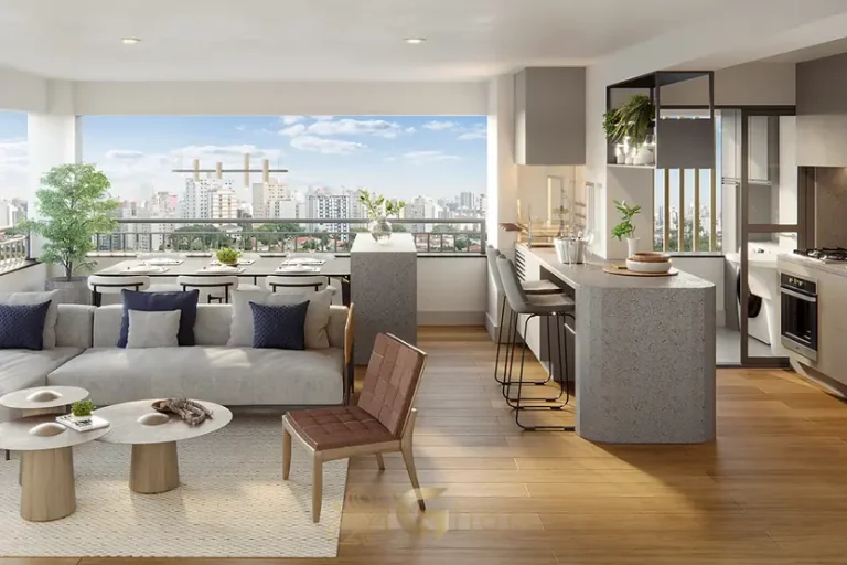 Sala com varanda gourmet integrada no apartamento decorado em apartamentos na Chácara Klabin São Paulo