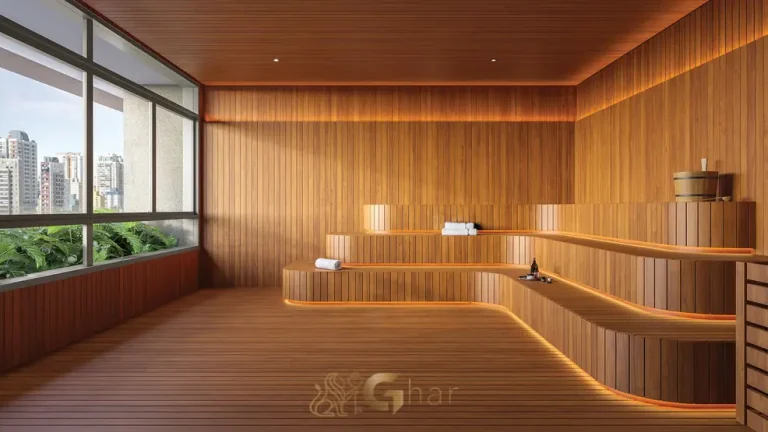 Sauna do espaço de bem-estar em apartamentos no Brooklin São Paulo