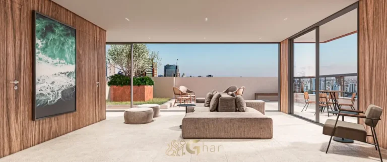 Sky bar associado ao lazer na cobertura do condomínio Lumen Campo Belo no bairro do Campo Belo, São Paulo
