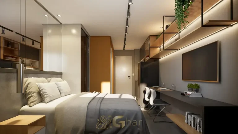 Studio decorado com proposta de uso compacto do condomínio Joy Vila Mariana no bairro da Vila Mariana em São Paulo