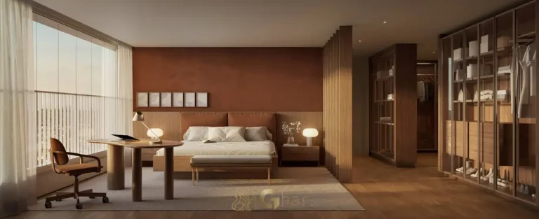 Suíte master do apartamento decorado em condomínio residencial no Campo Belo, Zona Sul de São Paulo