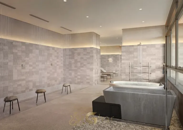 Área de terapia aquática do spa do condomínio Town Residences by Lindenberg no bairro do Brooklin em São Paulo