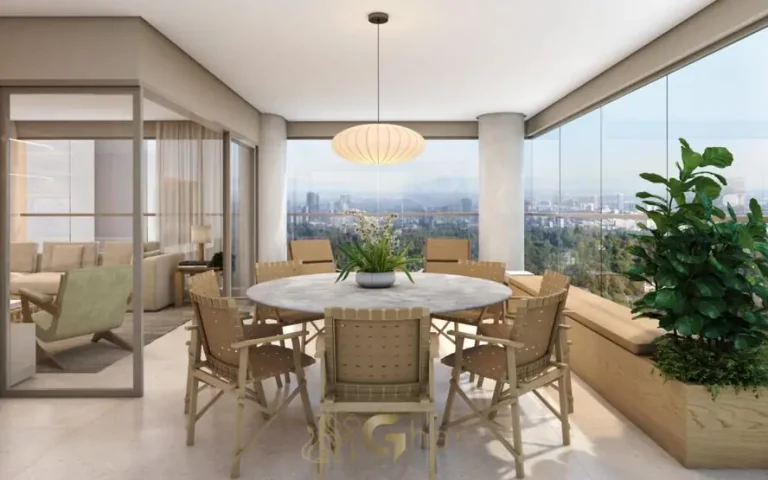 Varanda de apartamento decorado com área de convivência em condomínio residencial no bairro do Campo Belo, na Zona Sul de São Paulo