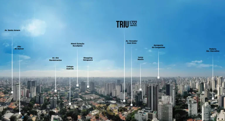 Vista aérea do bairro e do entorno urbano em apartamentos no bairro do Campo Belo, São Paulo